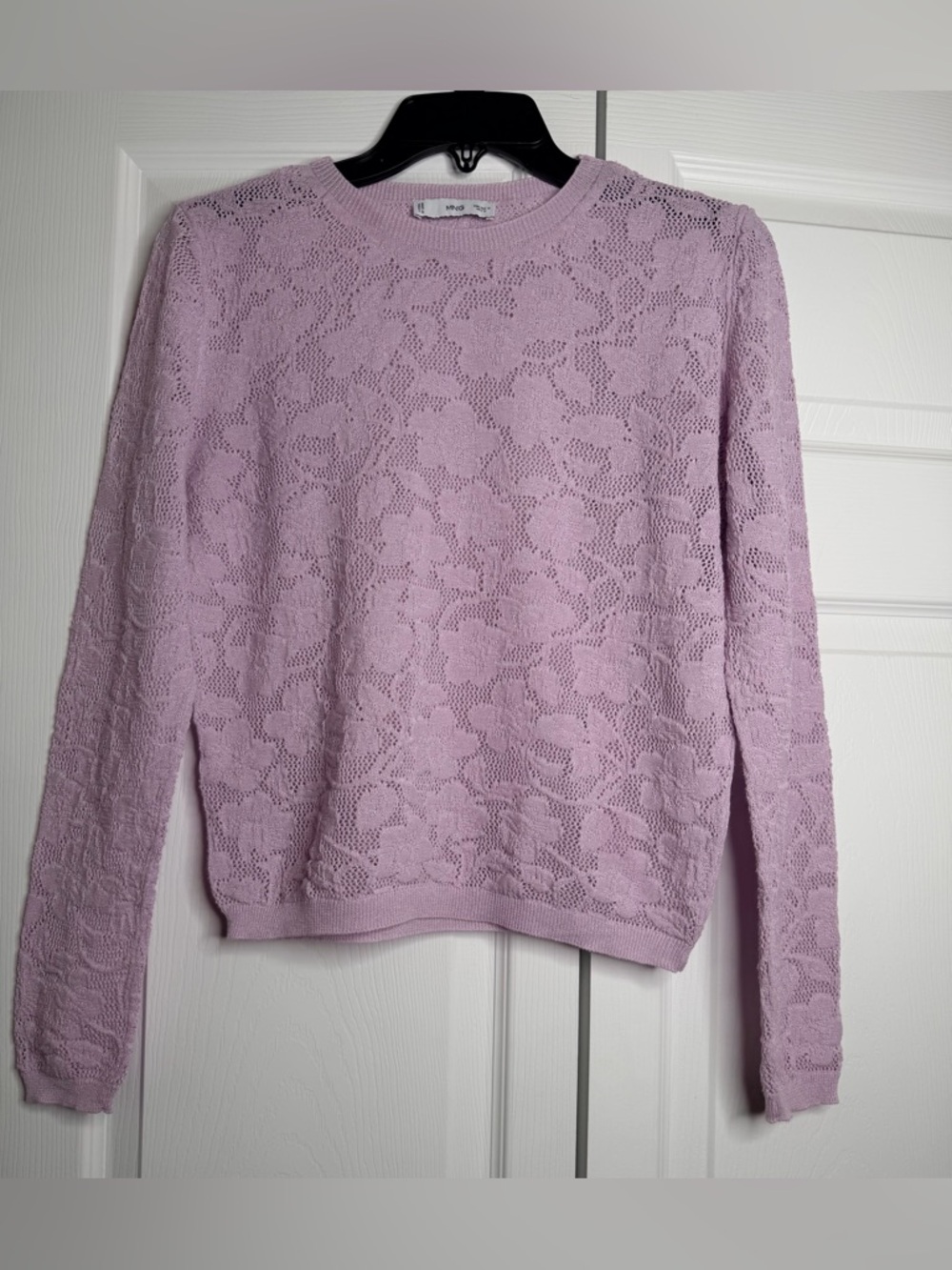 Mango MNG FLORAL OPENWORK KNITTED TOP Light/Pastel Purple Size M Cotton blend
